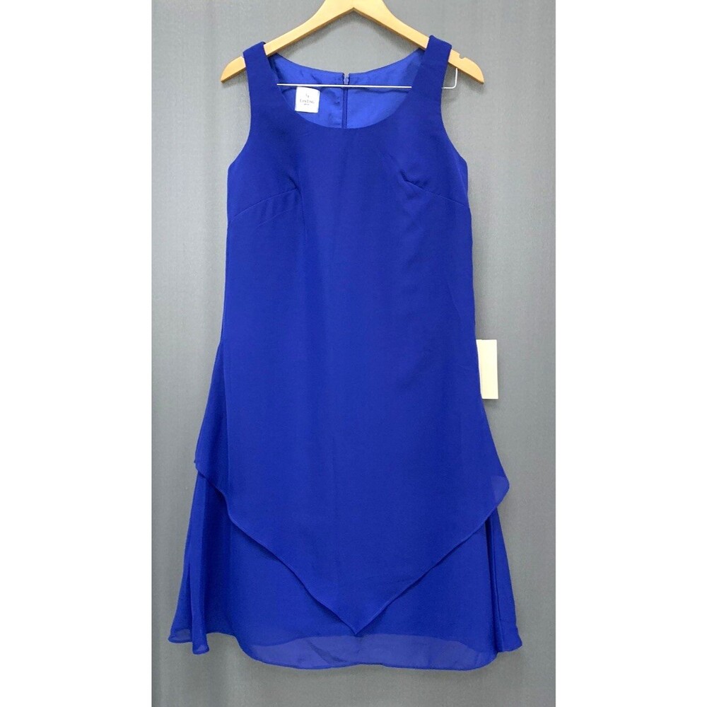Tiered Chiffon Flounce Midi Dress Medium Cobalt Blue Bridal Party Cocktail Event